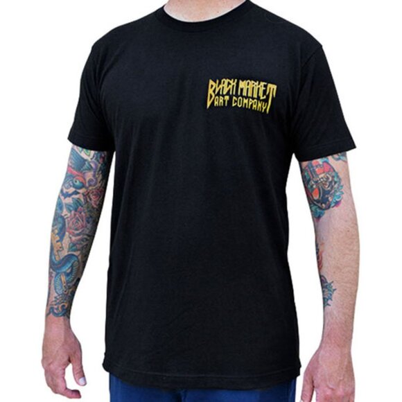 Times Up Yellow Hourglass and Skulls Men's Black Tattoo Art Tee S-M-L-XL-2XL - Picture 2 of 5